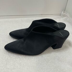 Aquatalia Olima Stretch Satin Slip On Mid Heel Mule in Black - size 7